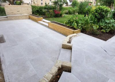 Porcelain paving and stone walling